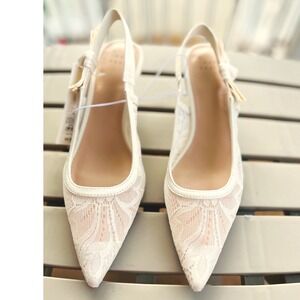 A New Day Womens Milan Lace Slingback Kitten Heel Pumps Cream Bow Pointed Toe 7